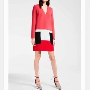 MaxMara Pink Red Cream Black Colorblock Cady V-Neck Dress 10